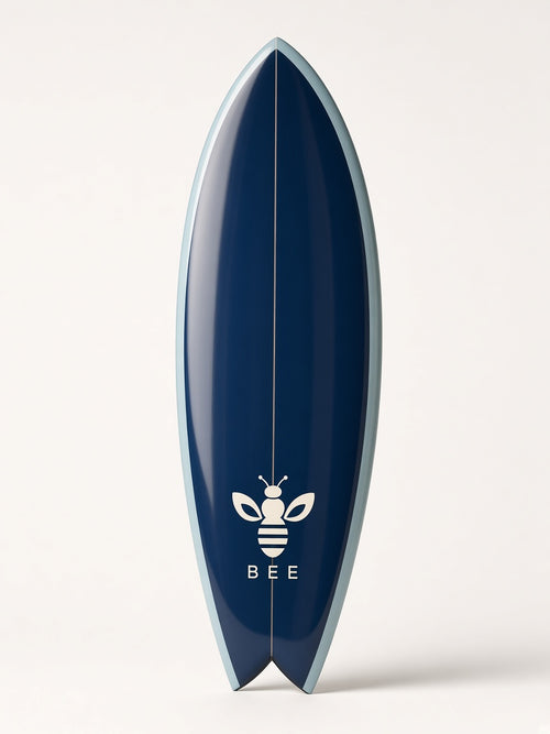 UbuyBee Surf Bee Fish surfboard, main view, with the BEE logo