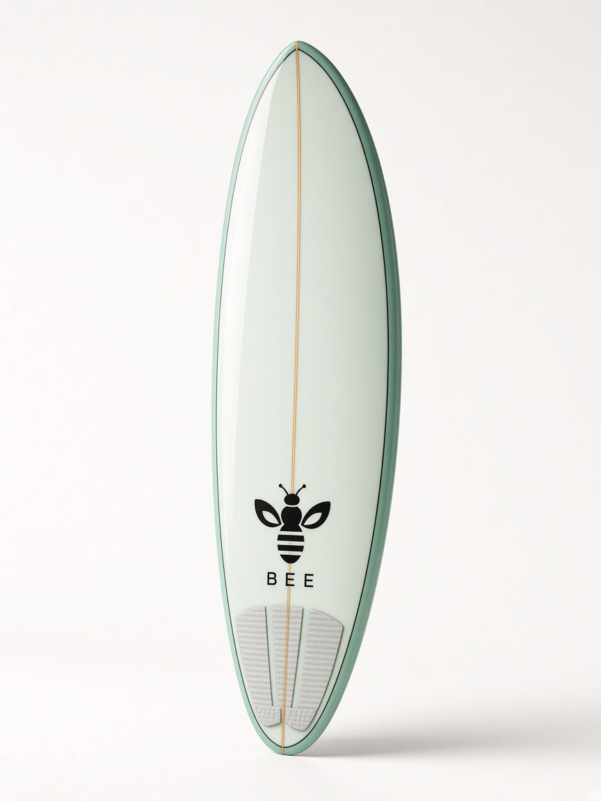UbuyBee Surf Bee Mid-Length surfboard, main view, with the BEE logo