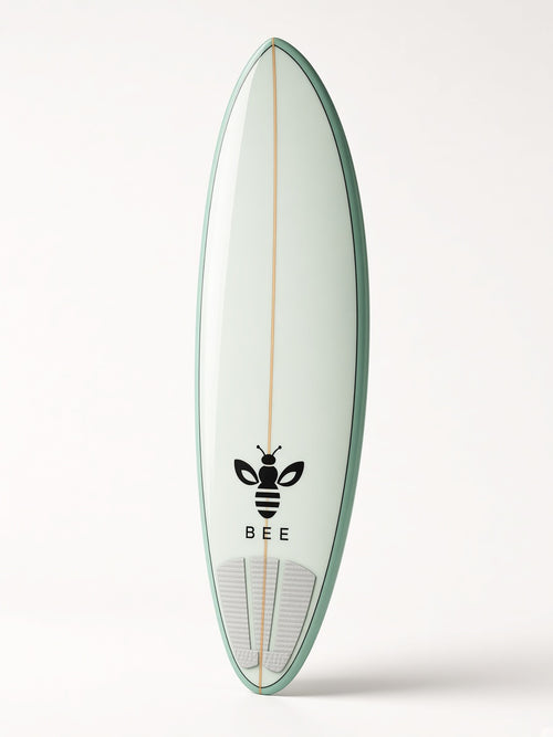 UbuyBee Surf Bee Mid-Length surfboard, main view, with the BEE logo