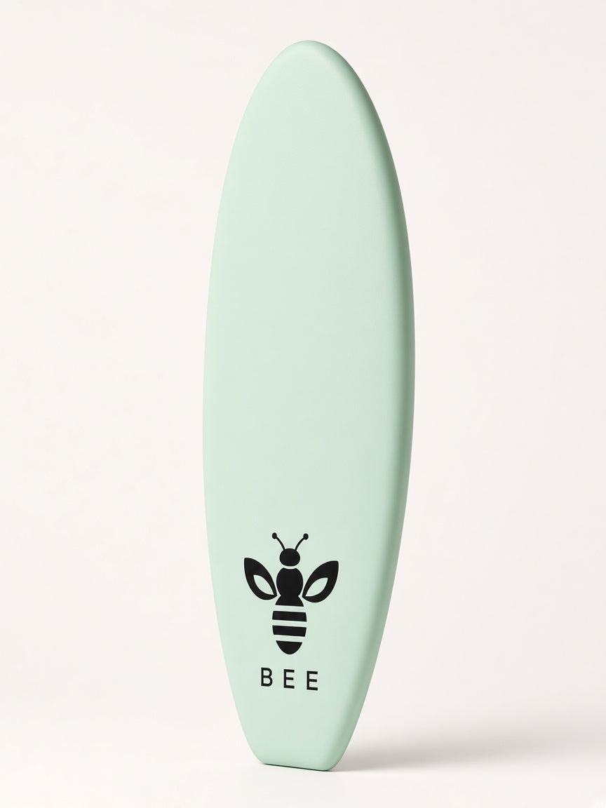 UbuyBee Surf Bee Soft-Top surfboard, angle view, with the BEE logo